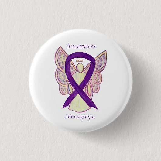 Fibromyalgia Awareness Angel Ribbon Custom Art But Button (Vorderseite)