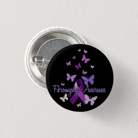 Fibromyalgia-Bewusstsein (Band u. Schmetterlinge) Button (Vorne & Hinten)