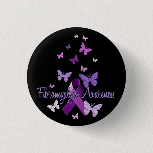 Fibromyalgia-Bewusstsein (Band u. Schmetterlinge) Button (Vorderseite)