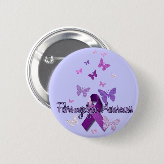 Fibromyalgia-Bewusstsein (Band u. Schmetterlinge) Button (Vorne & Hinten)