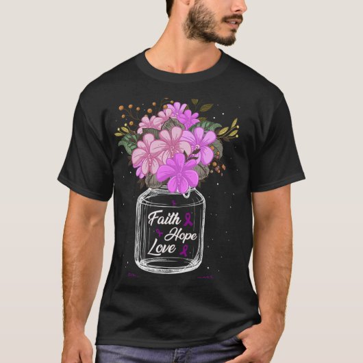 Fibromyalgia Faith Liebe Hoffnung Blume Jar Bewuss T-Shirt (Vorderseite)