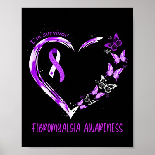 Fibromyalgie Bewusstsein Ich bin Überlebender Herz Poster (Vorne)