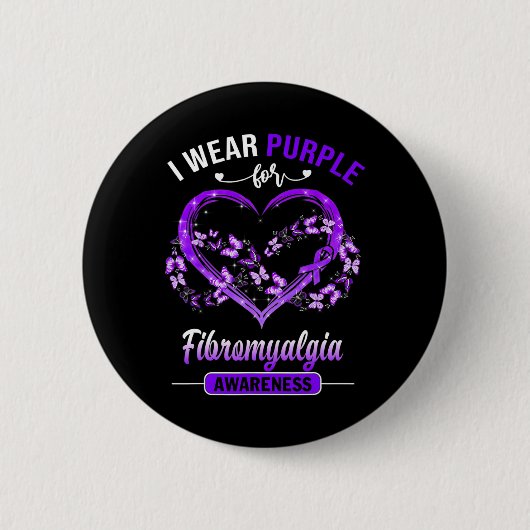 Fibromyalgie Bewusstsein ich trage Lila Schmetterl Button (Vorderseite)