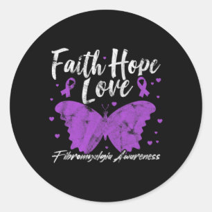Fibromyalgie Bewusstsein Lila Butterfly Fibro Warr Runder Aufkleber