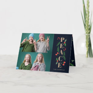 Fichte Stechpalme Beere Gold Frieden Mehrfachfoto- Feiertagskarte