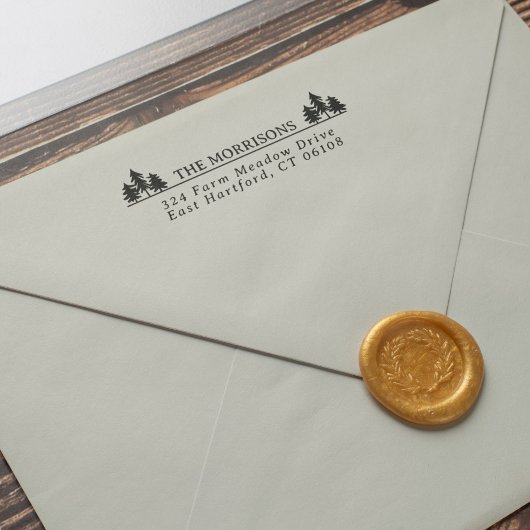 Fichten Rustikaler Name & Rücksendeadresse Permastempel
