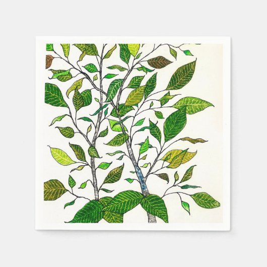 Ficus-Pflanze Farbstift Baum Zeichnung Serviette (Vorderseite)