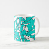 Ficusbaum-Pflanze Linienzeichnung blauer Hintergru Kaffeetasse (VorderseiteRechts)