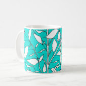 Ficusbaum-Pflanze Linienzeichnung blauer Hintergru Kaffeetasse (Vorderseite Links)