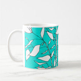 Ficusbaum-Pflanze Linienzeichnung blauer Hintergru Kaffeetasse