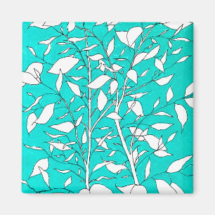 Ficusbaum-Pflanze Linienzeichnung blauer Hintergru Magnet
