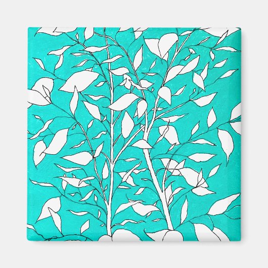 Ficusbaum-Pflanze Linienzeichnung blauer Hintergru Magnet (Vorne)