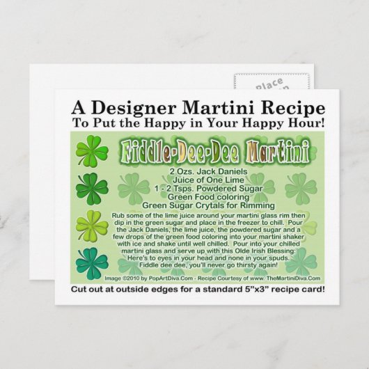 Fiddle Dee Dee St. Patrick's Day Martini Card Postkarte (Vorne/Hinten)