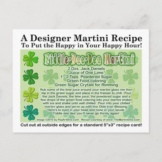Fiddle Dee Dee St. Patrick's Day Martini Card Postkarte (Vorderseite)