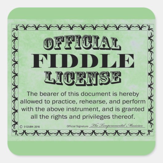 Fiddle License Square Aufkleber (Vorderseite)