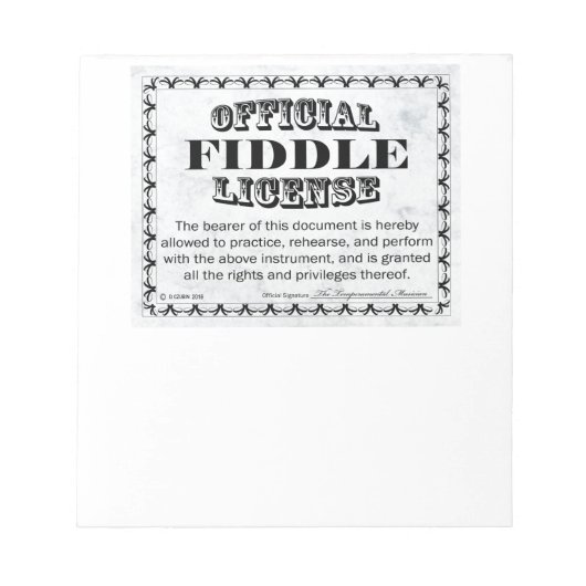 Fiddle-Lizenz Notizblock (Vorderseite)
