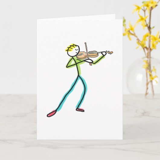 Fiddle Playing Stickman Karte (Gelbe Blume)