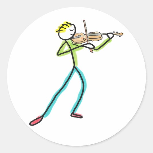 Fiddle Playing Stickman Runder Aufkleber (Vorderseite)
