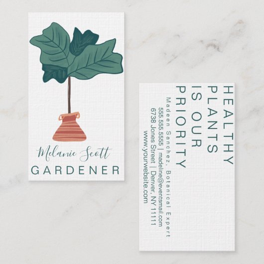 Fiddle Tree Leaf Houseplant Handgezogene Visitenkarte (Vorne/Hinten)