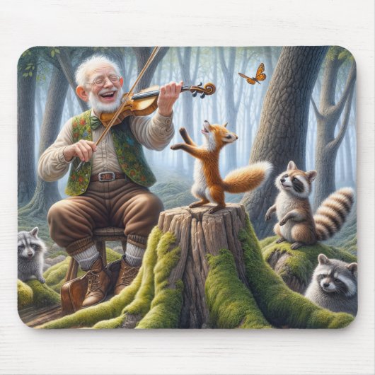 Fiddler In a Forest With Wildlife Mousepad (Vorne)