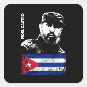 Fidel Castro Kuba Revolution kubanische Flagge Quadratischer Aufkleber