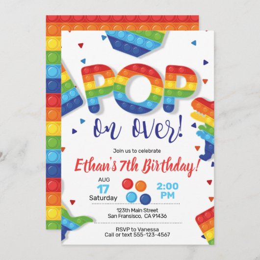 Fidget Spielzeug, Pop, Fidget Einladung mit Pop Es (Vorne/Hinten)