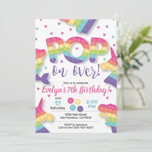 Fidget Spielzeug, Pop, Fidget Einladung mit Pop Es (Stehend Vorderseite)