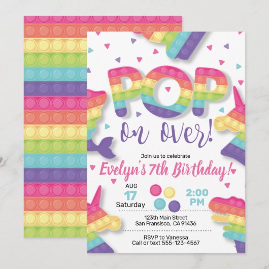 Fidget Spielzeug, Pop, Fidget Einladung mit Pop Es (Vorne/Hinten)