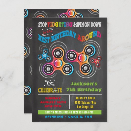Fidget Spinner Geburtstagsparty Einladung (Vorne/Hinten)