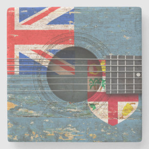 Fidschi-Flagge auf alter Akustikgitarre Steinuntersetzer