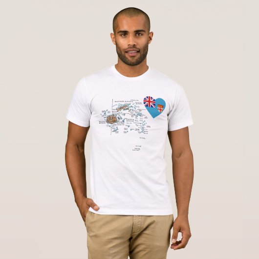 Fidschi-Flaggen-Herz und Karten-T - Shirt (Vorne ganz)