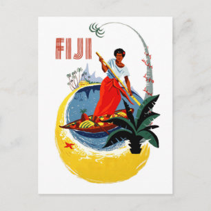 Fidschi-Insel, Mann auf einem kleinen Boot Postkarte