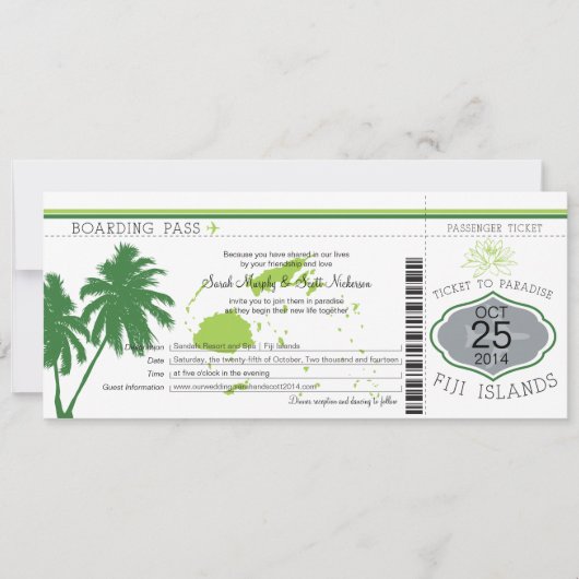 Fidschi-Inseln Boarding Pass Wedding Einladung (Vorderseite)