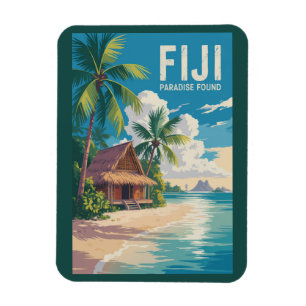 Fidschi Strandhütte Reise Kunst Vintage Magnet