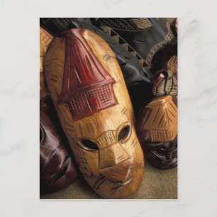 Fidschi, Viti Levu Masken auf einem Stadtmarkt. Postkarte