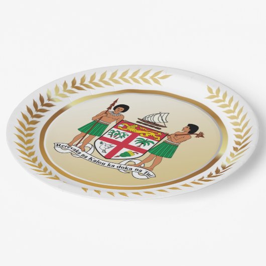 Fidschi-Wappen Pappteller (Schrägansicht)