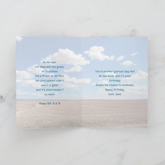 "Field and Sky Birthday Scripture Days" Karte (Innenseite)