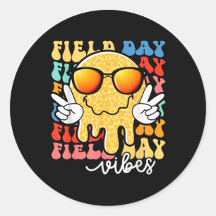 Field Day Vibes Smile Face Lehrer Kinder Happy Fie Runder Aufkleber