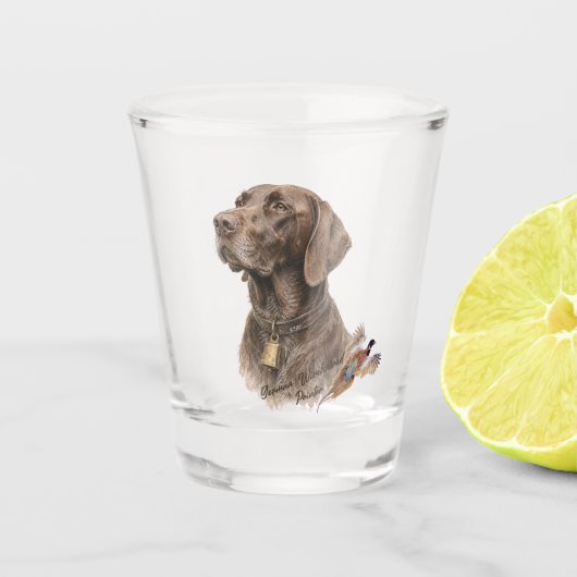 Field & Feather – Deutsch Kurzhaar mit  Schnapsglas (Vorderseite)