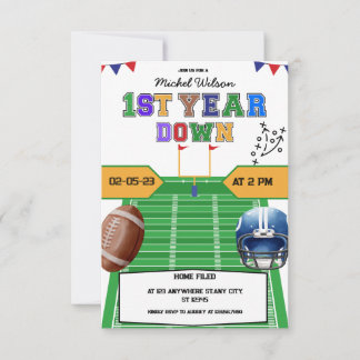 Field First Year Down Football Geburtstagsparty Einladung
