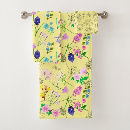 Field flowers, hand-painted in watercolour badhandtuch set (Insitu)
