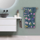 Field flowers, hand-painted in watercolour on blue badhandtuch set