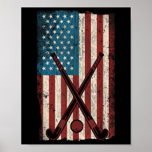 Field Hockey Amerikanische Flagge Vintage _1 Poster