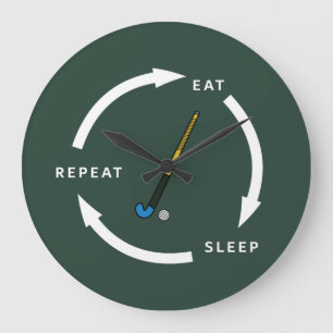 Field Hockey Eat Sleep Wiederholung Sportfan Spric Große Wanduhr