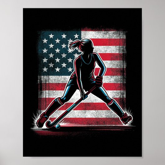 Field Hockey Girl Usa United States Of America Fla Poster (Vorne)