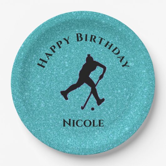 Field Hockey Girls Birthday Sparkle Pappteller (Vorderseite)
