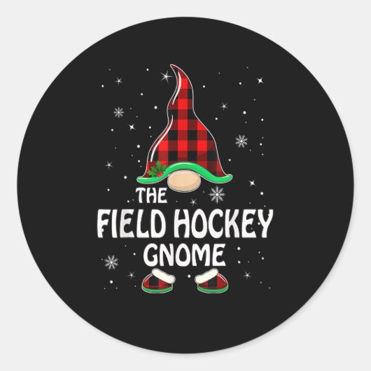 Field Hockey Gnome Buffalo Plaid Matching Family C Runder Aufkleber (Vorderseite)