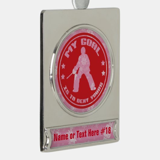 Field Hockey Goalie Custom Weihnachtsdekoration Banner-Ornament Silber (Rechts)