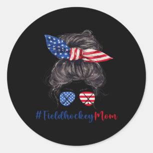 Field Hockey Mama American Flag Muttertag Geschenk Runder Aufkleber