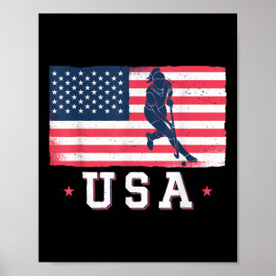 Field Hockey Sport Amerikanische Flagge USA Für Fr Poster